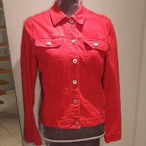 SWEET❤COTTON FITTED True Red Denim Jacket with 4 Front Pockets Sz M